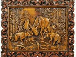Carved panel – “Battle with wolves”