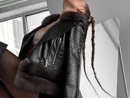 Biker jacket made of natural python with marten fur