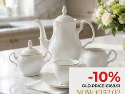 Thun 1794 Bernadotte White Gold Line Coffee Set 15 Pieces – Luxury Porcelain Set