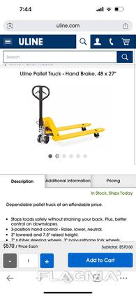 Uline Pallet Truck - Hand Brake, 48 x 27”