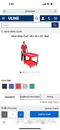 Uline Utility Cart - 45 x 25 x 33”, Red