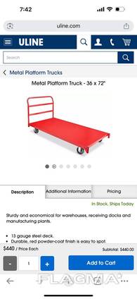 Uline Welded Steel Flat Shelf Cart - 42 x 24 x 35”